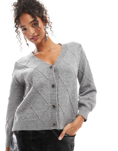 Diamante Cardigan Crop Top Set