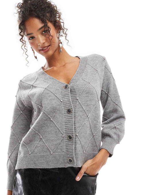 Diamante Cardigan Crop Top Set