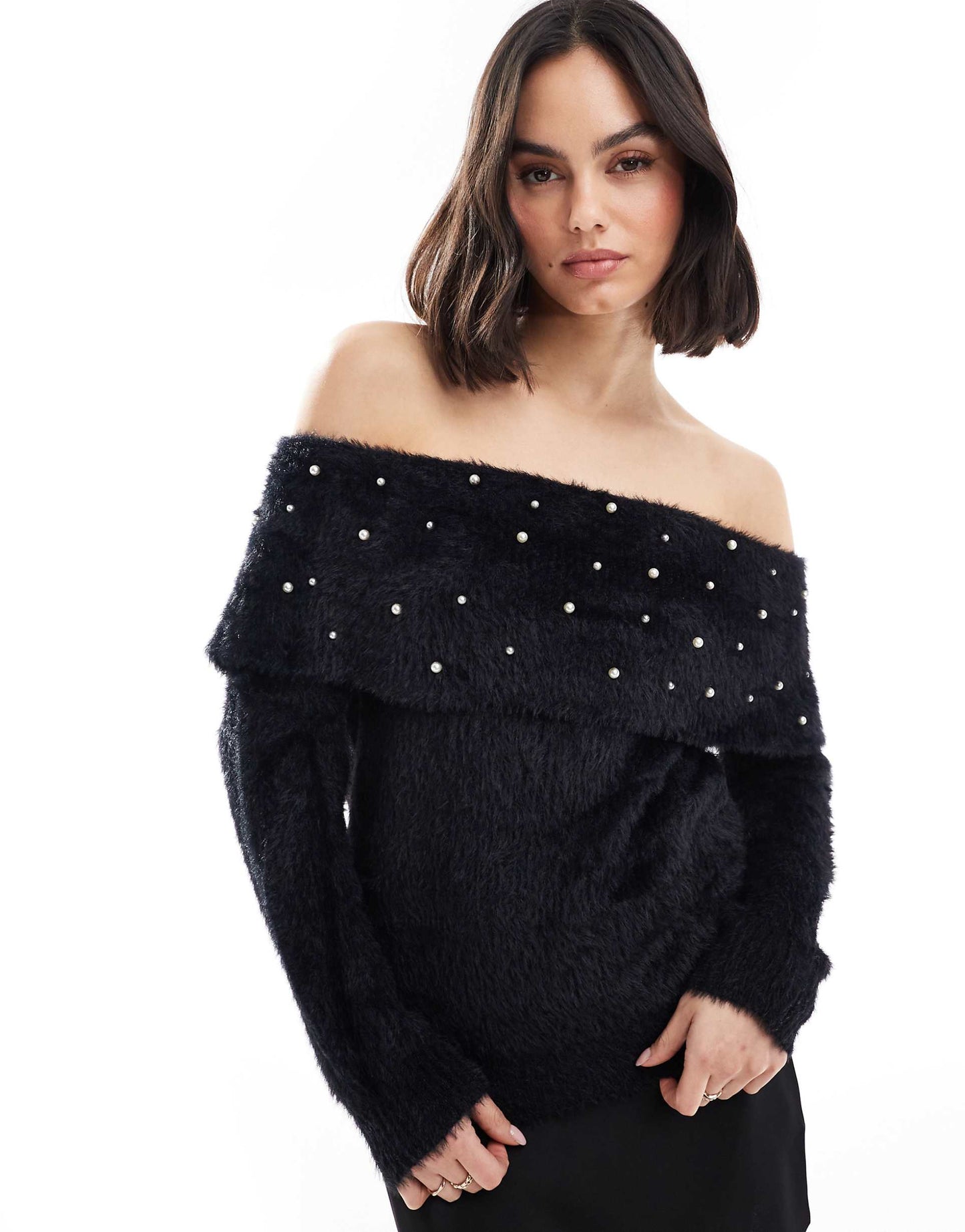 Pearl Embellished Bardot Jumper