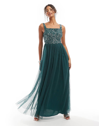 Embellished Strappy Bridesmaid Maxi Dress
