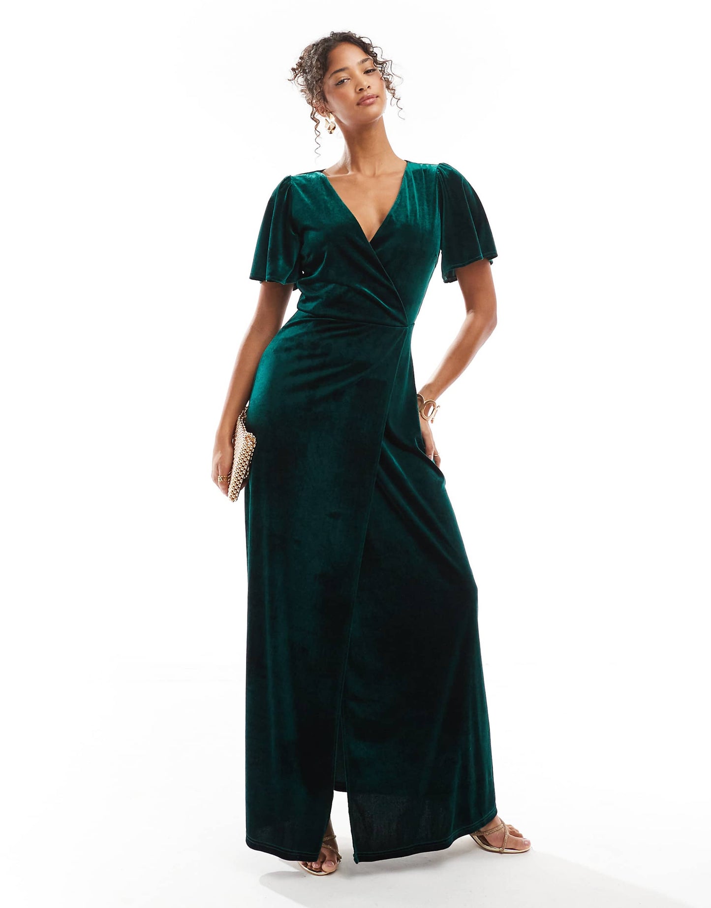 Faux Wrap Velvet Bridesmaid Maxi Dress