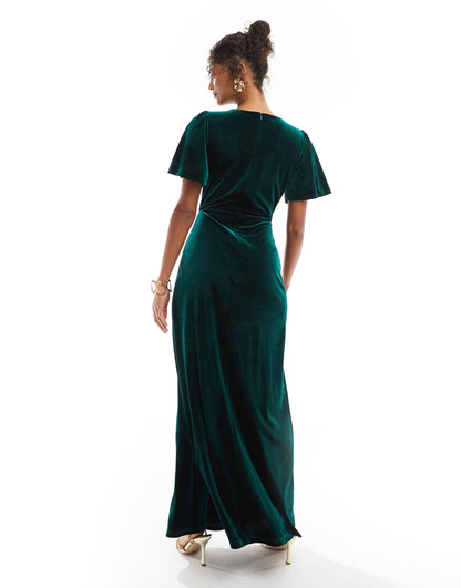 Faux Wrap Velvet Bridesmaid Maxi Dress