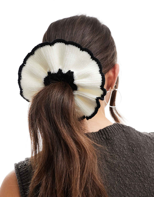 Scrunchie Hair Tie With Knitted Detail And Contrast Edge