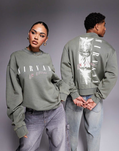 Unisex Boxy Oversized Sweatshirt With Nirvana Prints