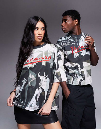 Unisex Boxy Oversized License T-Shirt With Picasso Prints