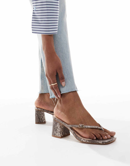 Buckle Detail Thong Heeled Sandals