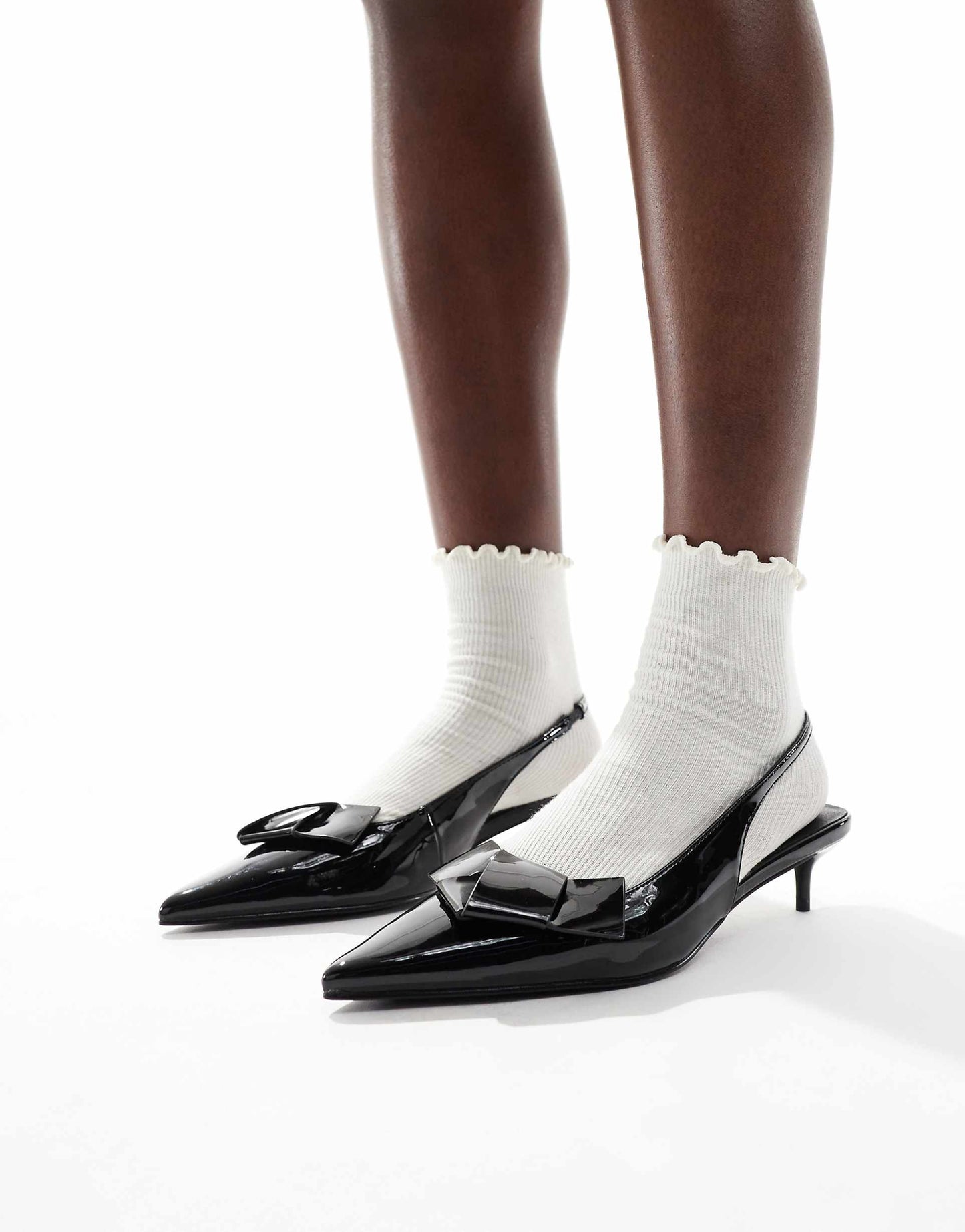 Bow Detail Sling Back Kitten Heels