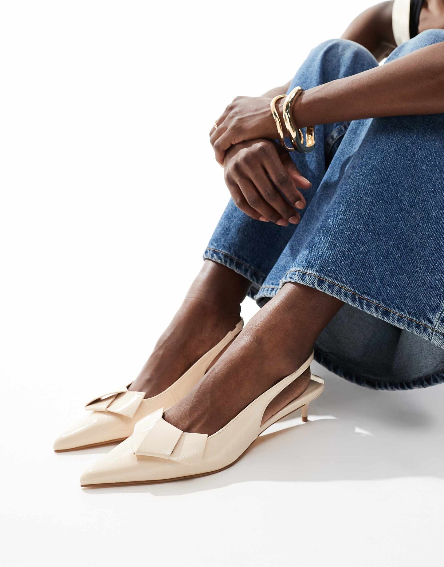 Bow Detail Sling Back Kitten Heels