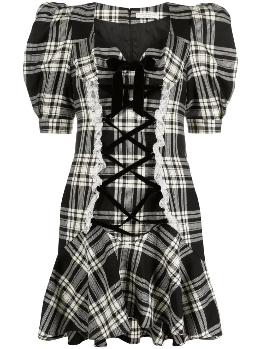 Plaid-Check Lace-Up Dress