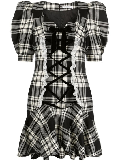 Plaid-Check Lace-Up Dress