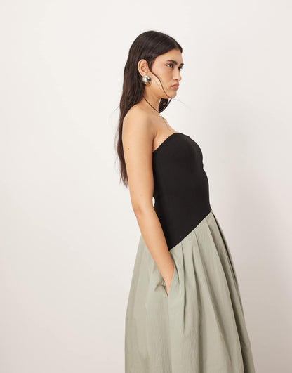 Bandeau Drop Waist Maxi Dress With Contrast Detail