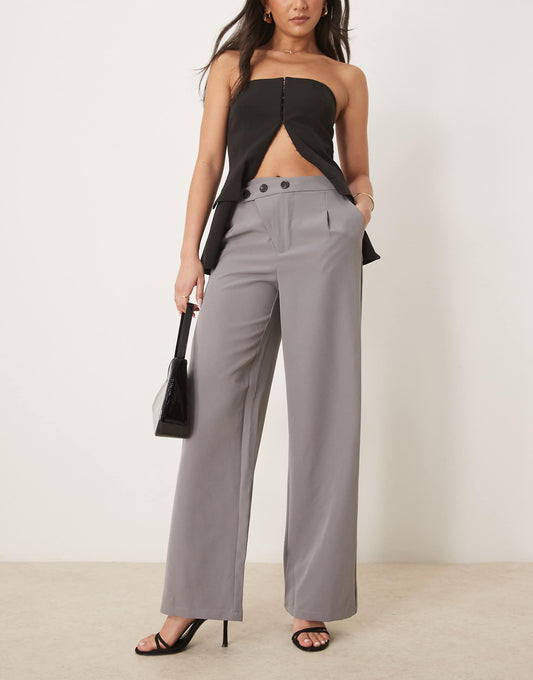 Asymmetric Button Wide Leg Trousers