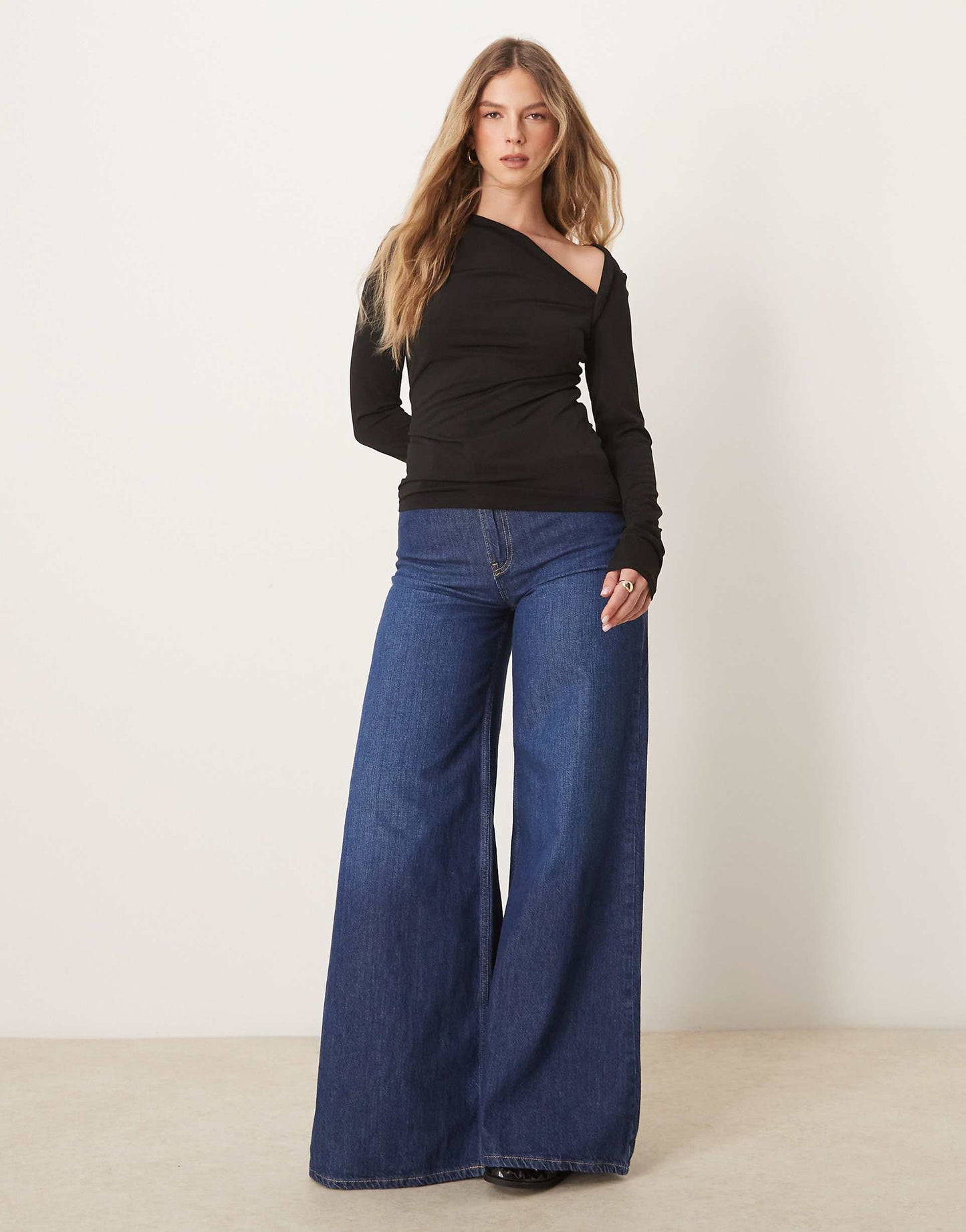 Asymmetric Neck Slinky Long Sleeve Top