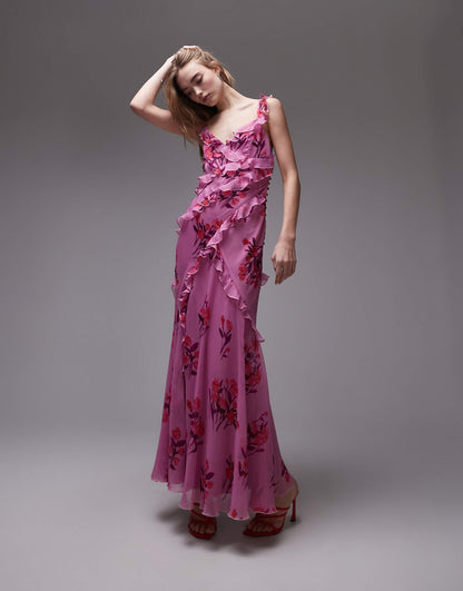 Ruffle Cami Slip Maxi Dress