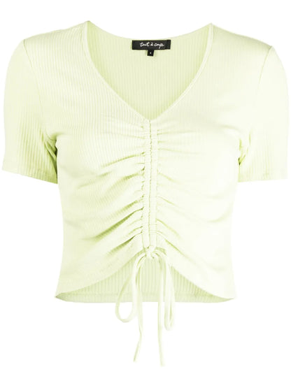 Ribbed-Knit Drawstring Cropped Top