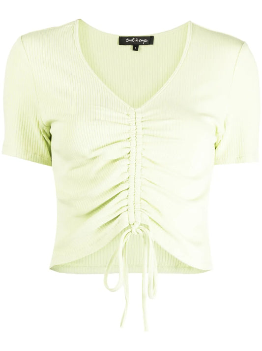 Ribbed-Knit Drawstring Cropped Top