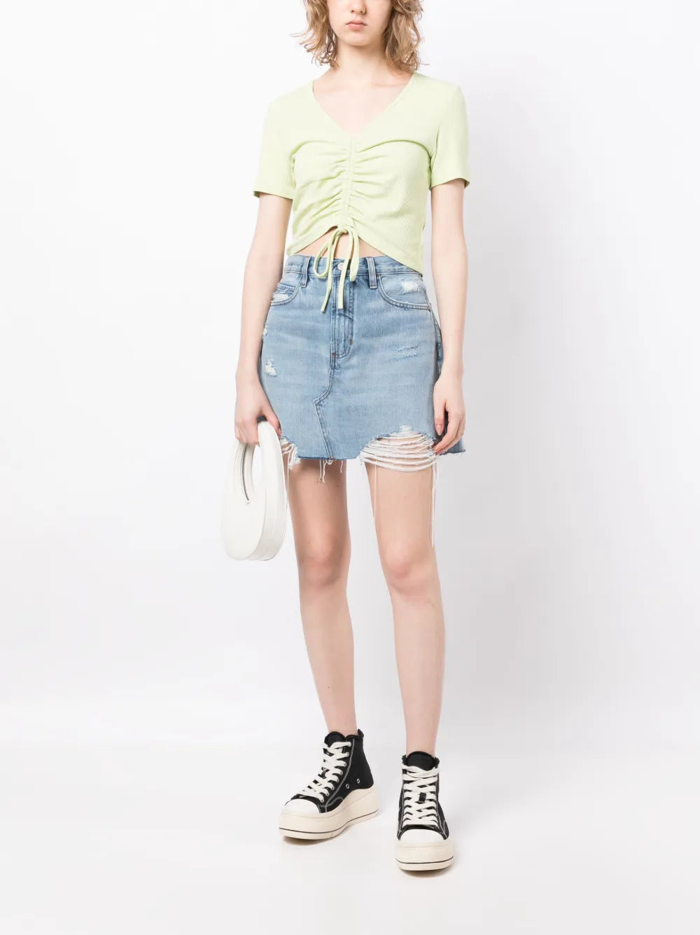 Ribbed-Knit Drawstring Cropped Top