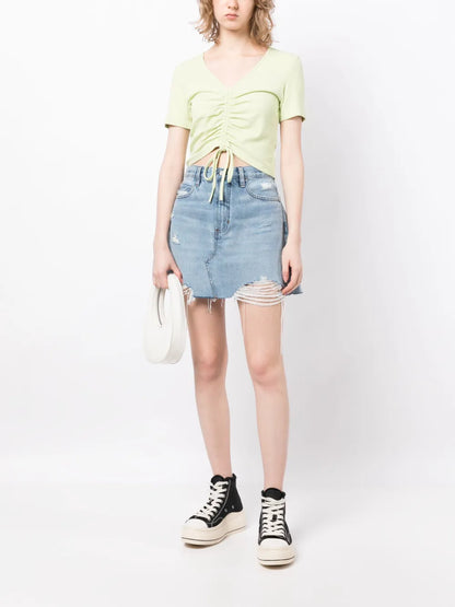 Ribbed-Knit Drawstring Cropped Top