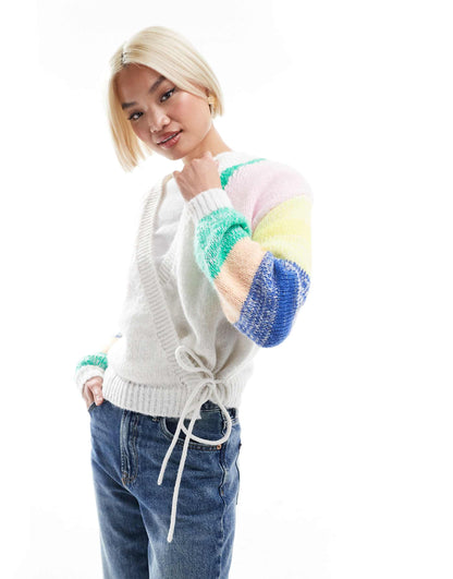 Multicolour Dye Knitted Wrap Front Cardigan