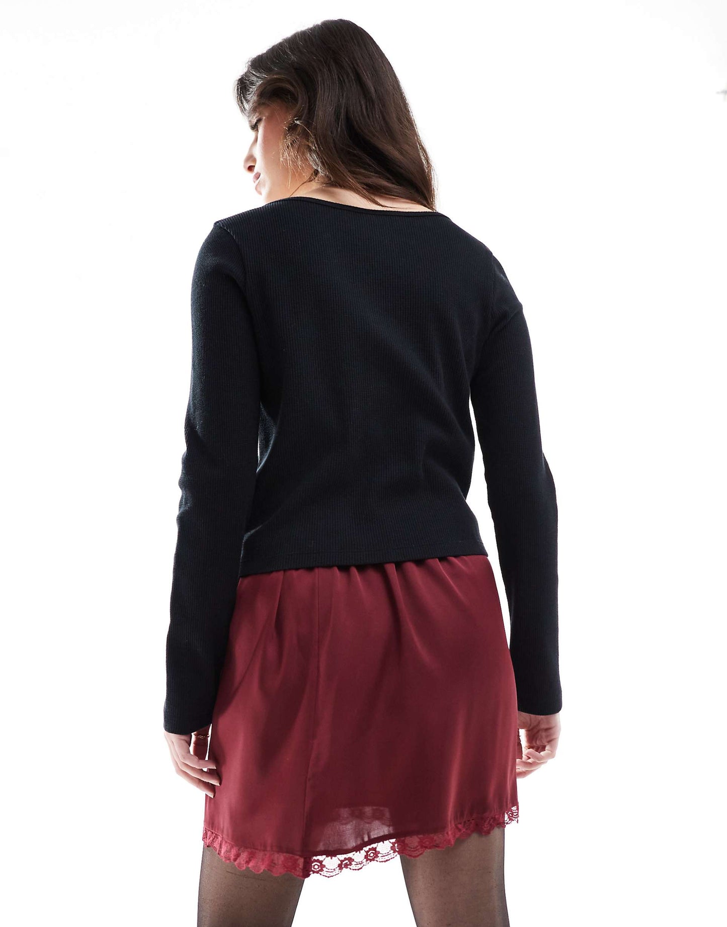 Lace Trim Satin Mini Skirt