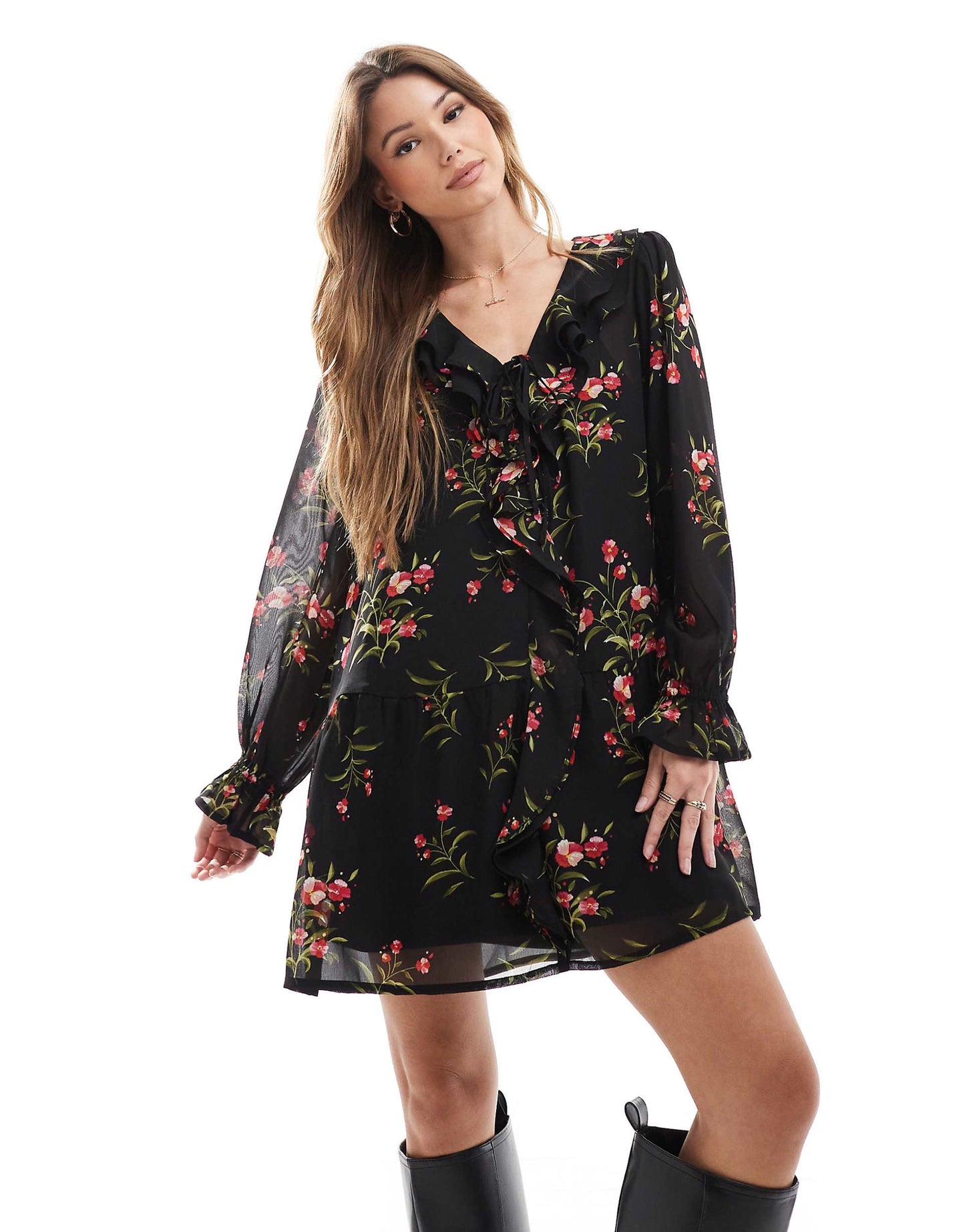 Ditsy Floral Ruffle Wrap Dress