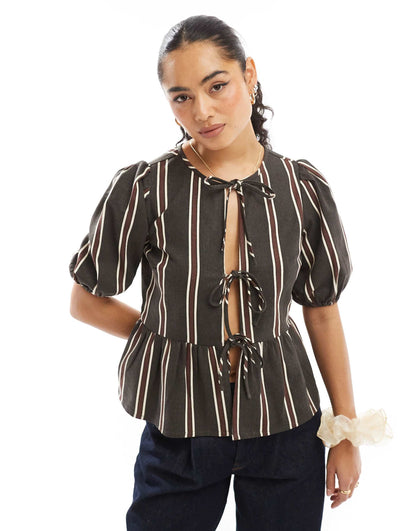 Tie Front Striped Blouse