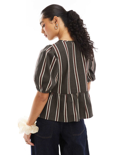 Tie Front Striped Blouse