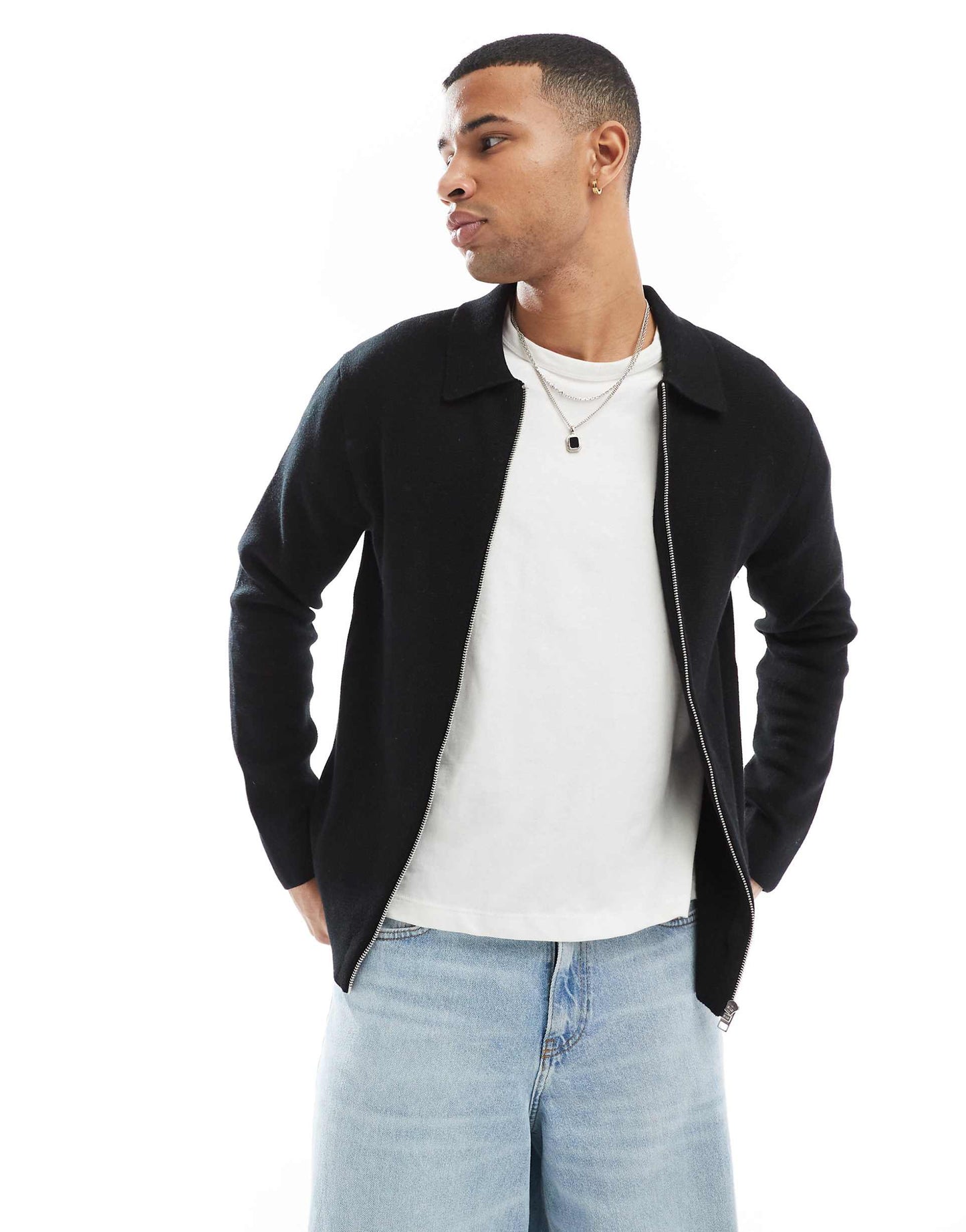 Zip Cardigan With Collar