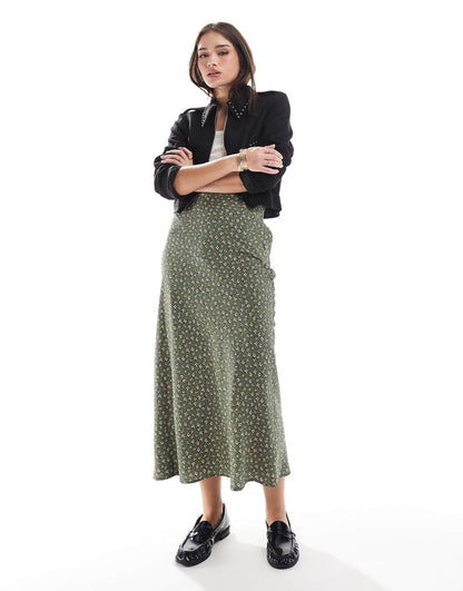 Floral Spot Print Midi Skirt