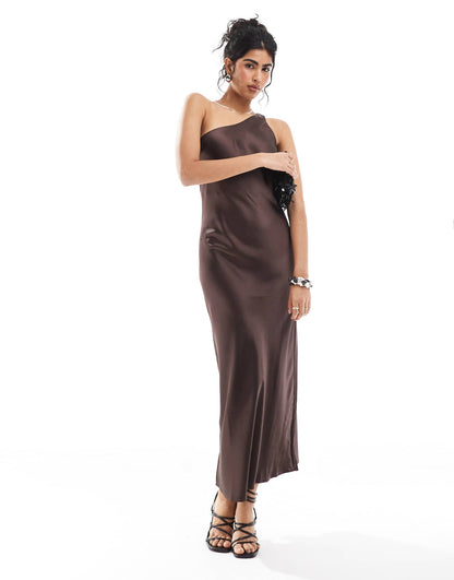 One Shoulder Satin Maxi Dress