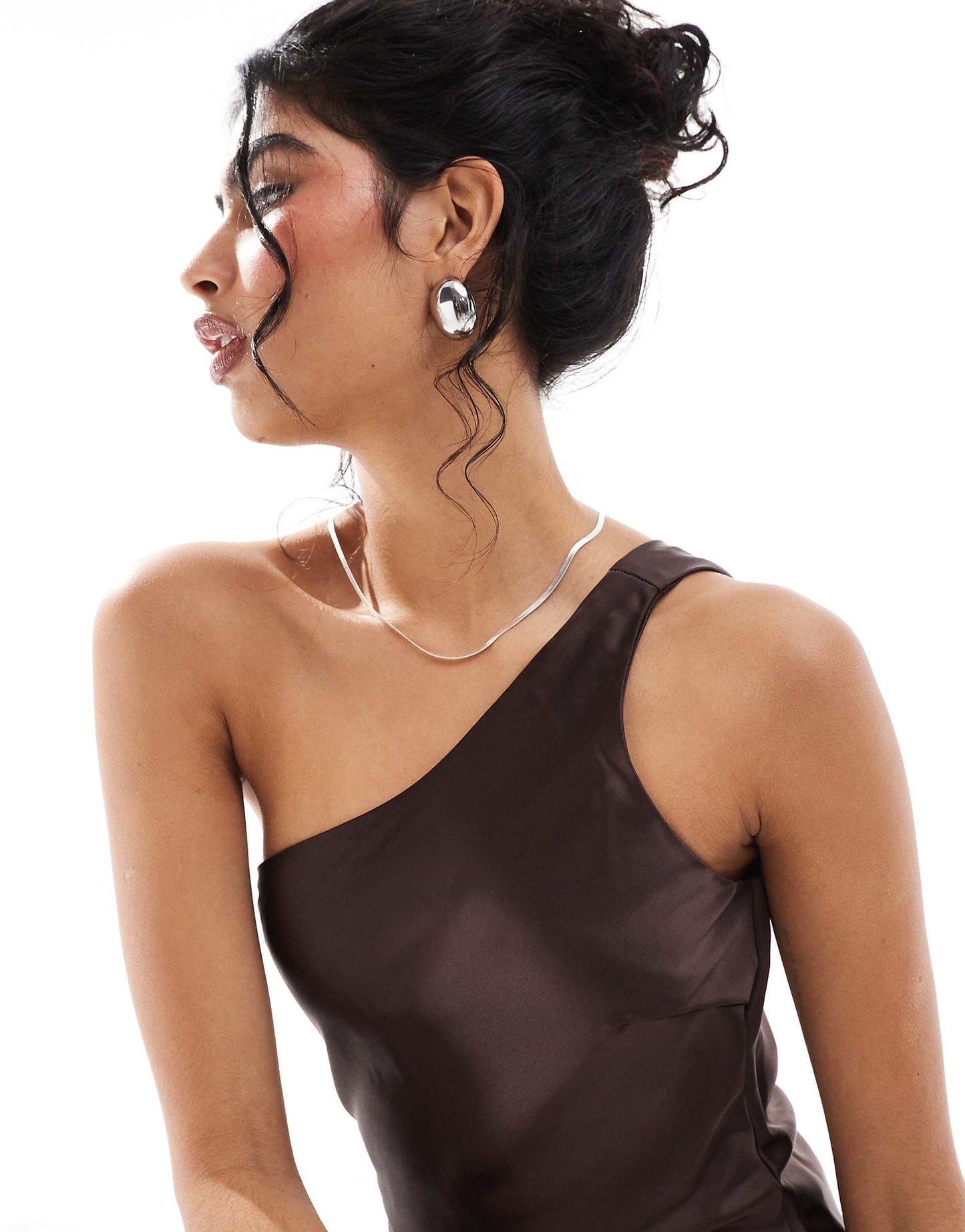 One Shoulder Satin Maxi Dress