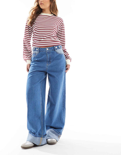 Extreme Wide Leg Jeans With Contrast Turn Ups