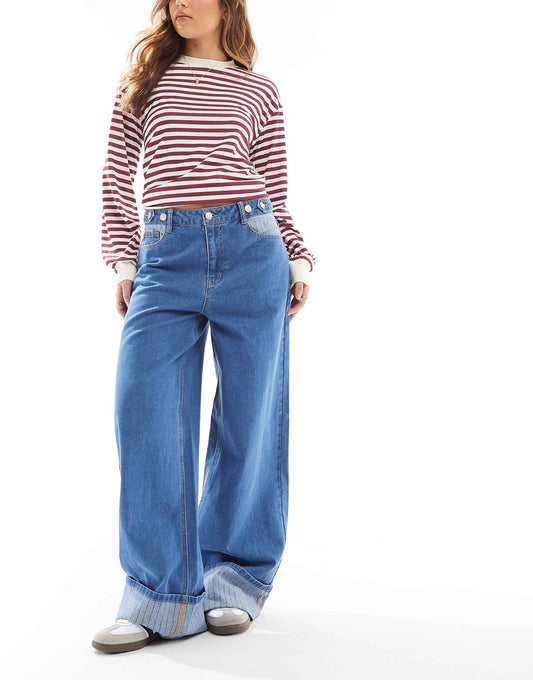 Extreme Wide Leg Jeans With Contrast Turn Ups