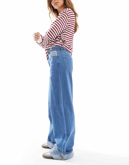 Extreme Wide Leg Jeans With Contrast Turn Ups