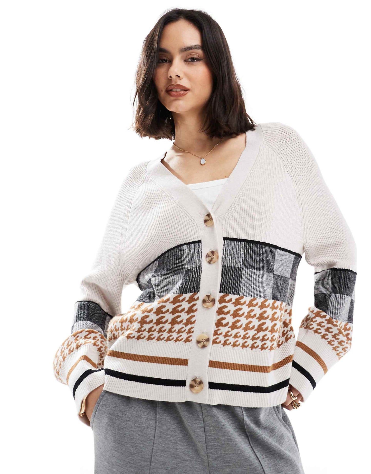 Intarsia Knit Boxy Cardigan