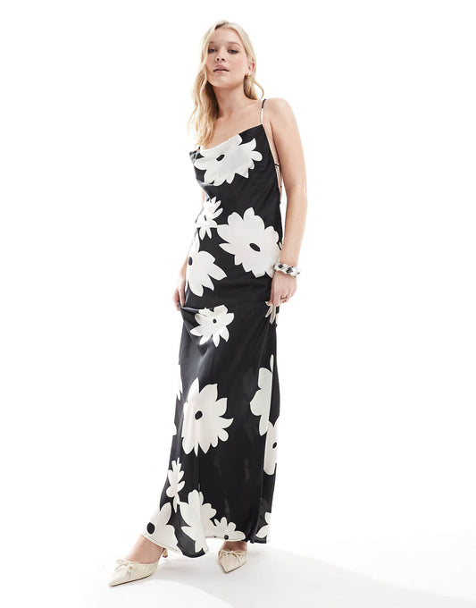 Satin Low Cross Back Maxi Dress
