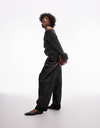 Alpaca Wool Blend Sweater With  Fold Over Off Shoulder