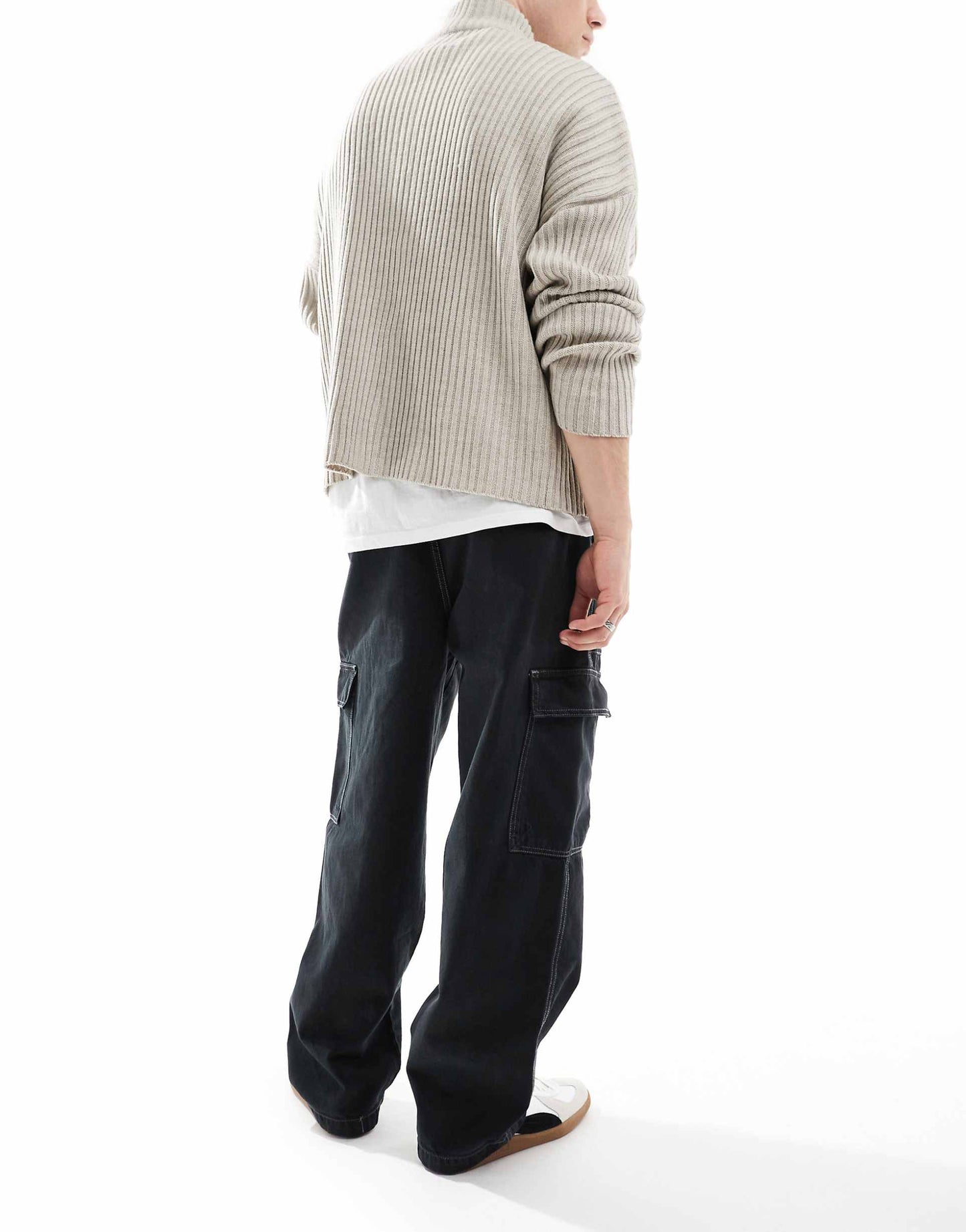 Contrast Stitch Wide Leg Cargo