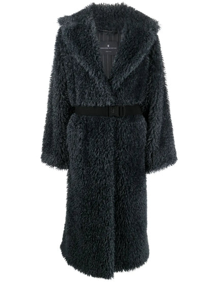 Belted Shearling Wool Coat