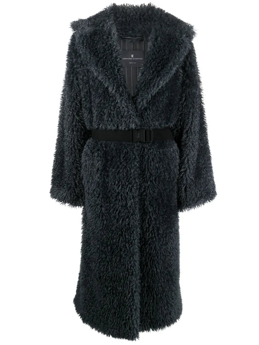 Belted Shearling Wool Coat