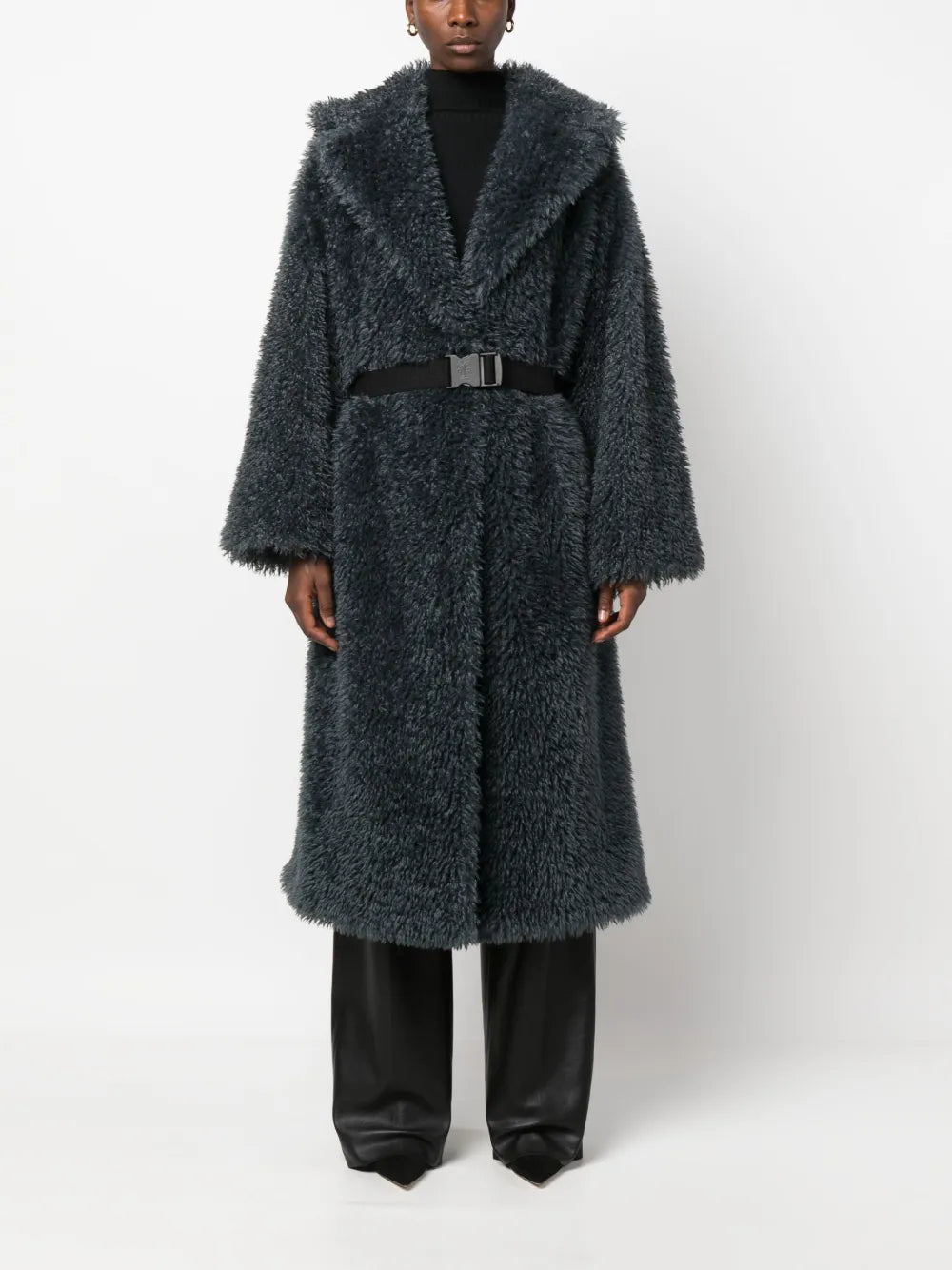 Belted Shearling Wool Coat