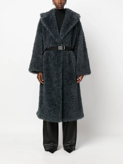 Belted Shearling Wool Coat
