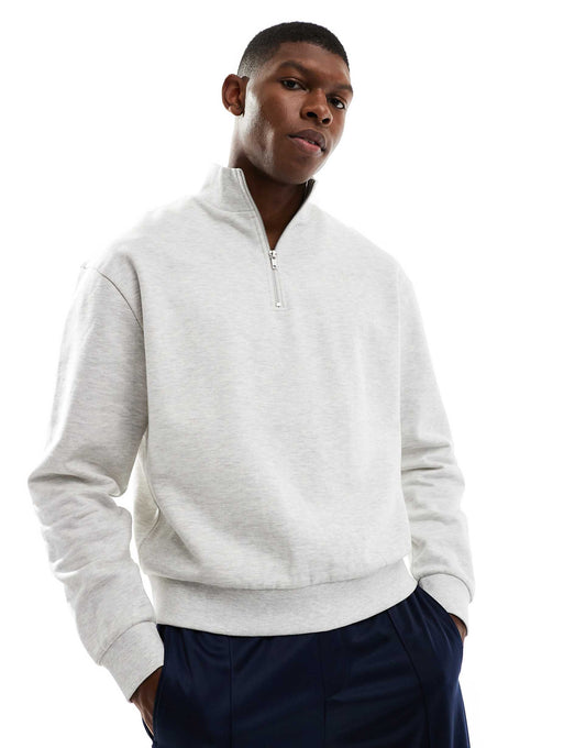 Essential Boxy Oversized Sweatshirt With Quarter Zip