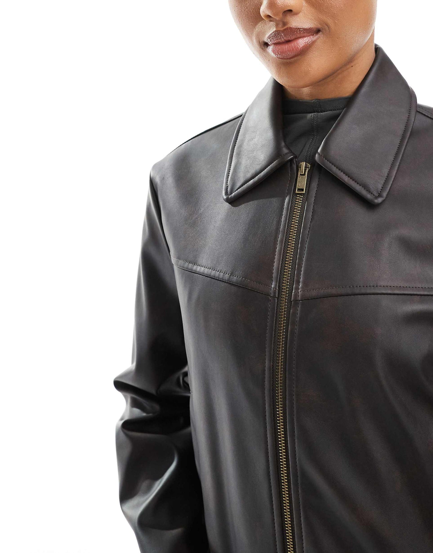 Tall Leather Look Top Collar Jacket