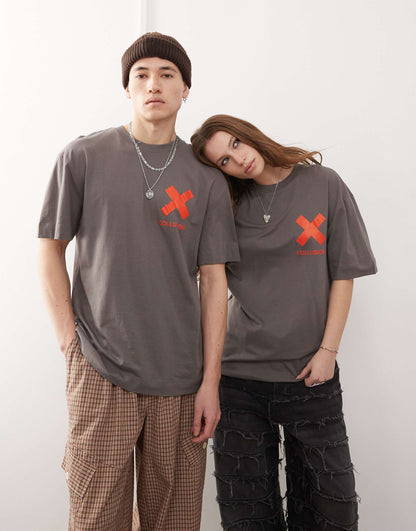 Collusion Unisex Charcoal T-Shirt With X Logo