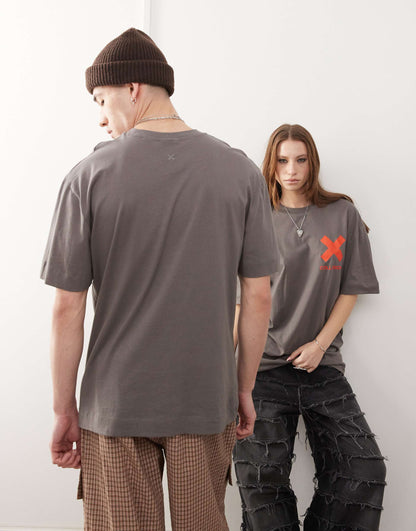 Collusion Unisex Charcoal T-Shirt With X Logo