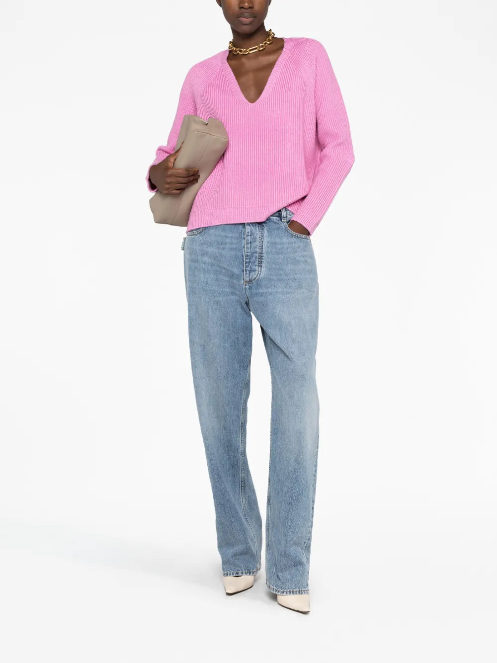 Ribbed V-Neck Jumper