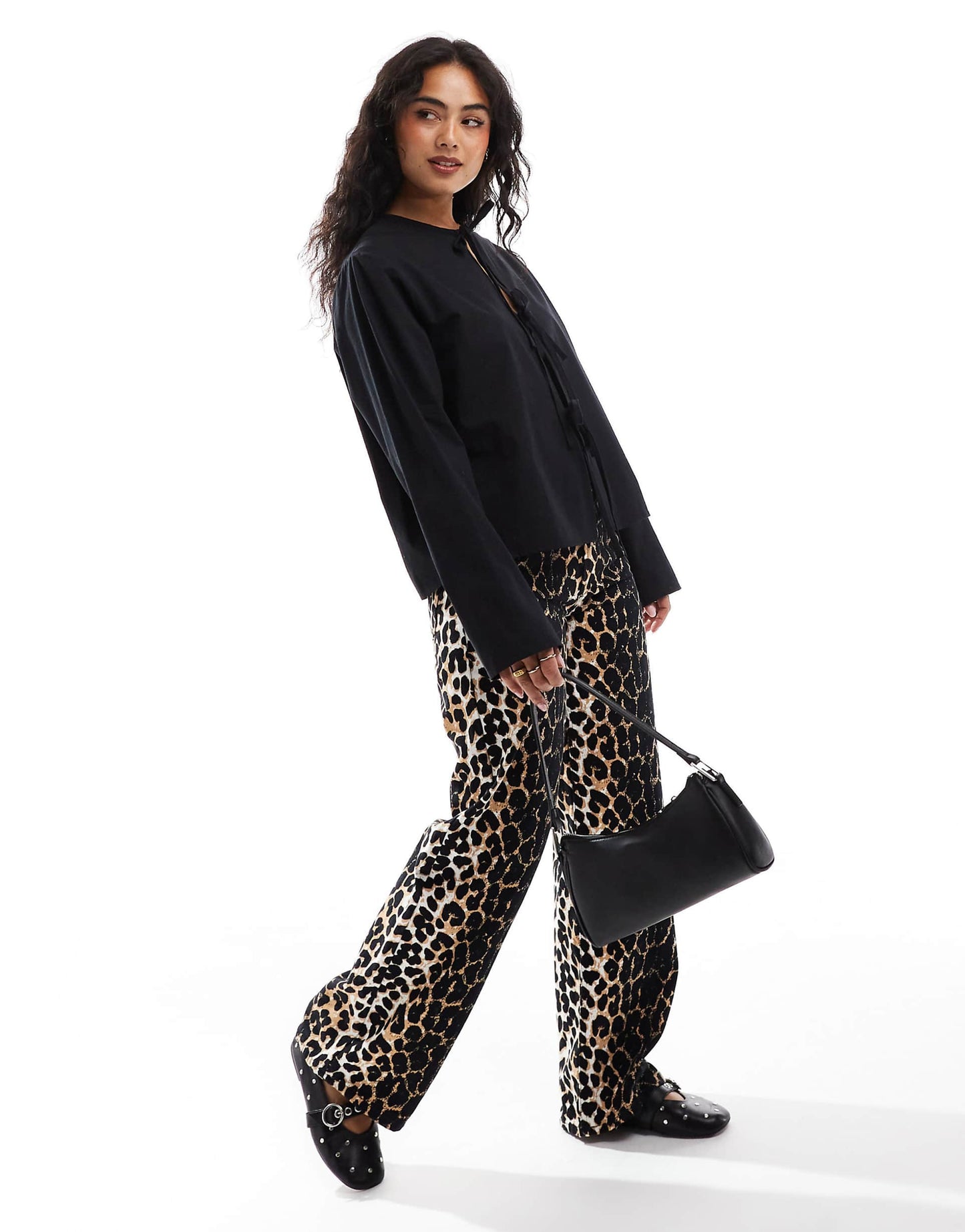 Poplin Tie Front Long Sleeve Blouse