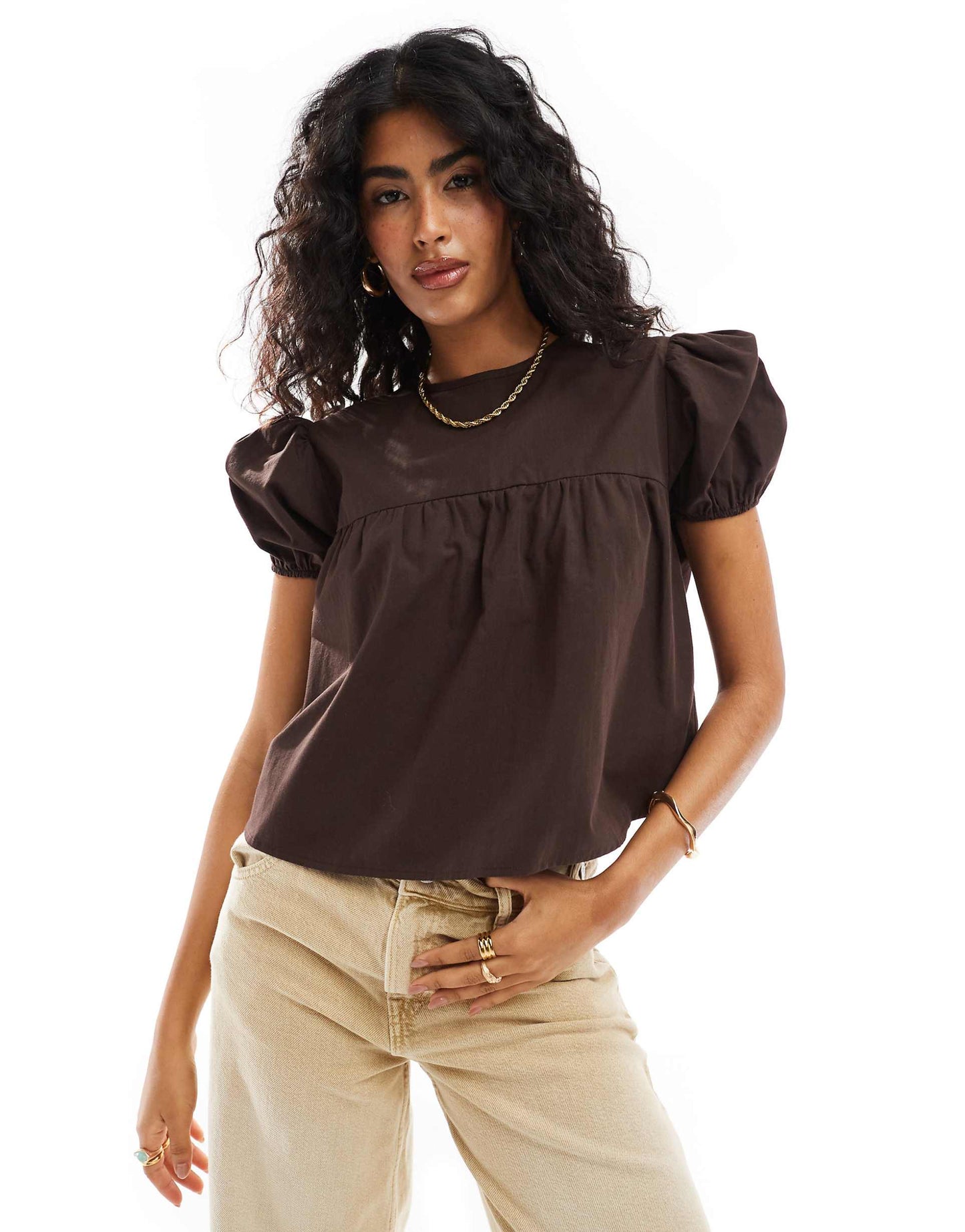 Smock Top With Puff Sleeve