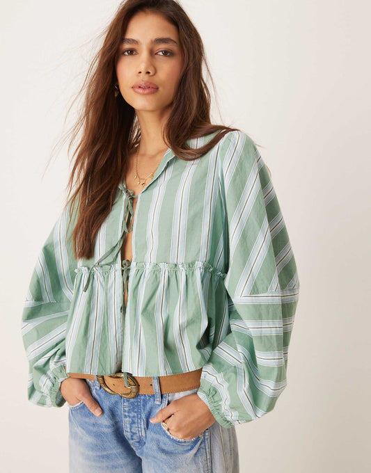 Striped Tie-Front Blouse